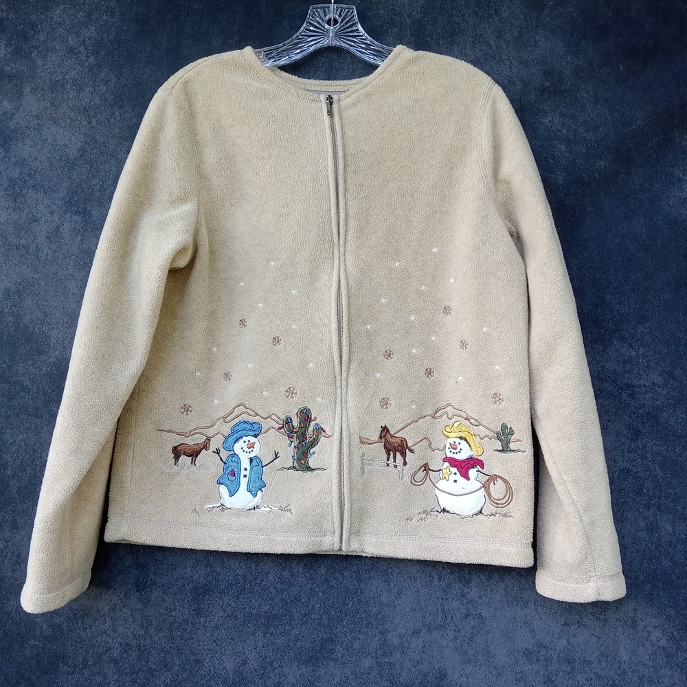 Croft & Barrow Womens Fleece Jacket Horse Western Snowman Cowboy Holiday Sz.M